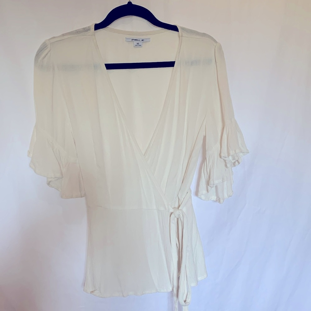 O’Neil cream wrap blouse with tie